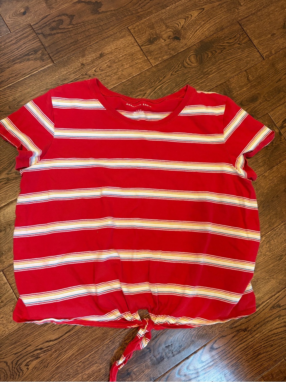 American Eagle Outfitters Red Striped Tie-Front Tee